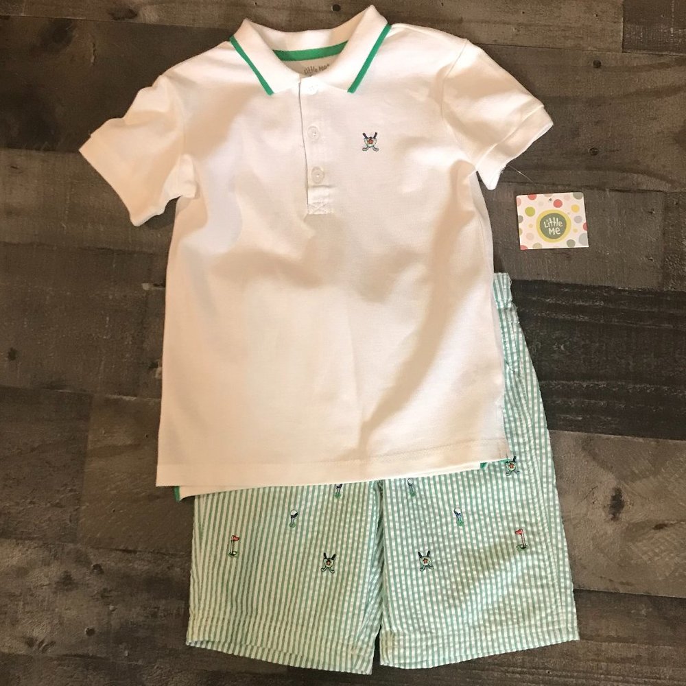 Little Me Golf Polo & Embroidered Short Set